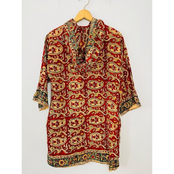 Vintage 1970s Karavan Hooded Tunic Top, Size Small, Made in Pakistan, Paisley Pr - Picture 2 of 9
